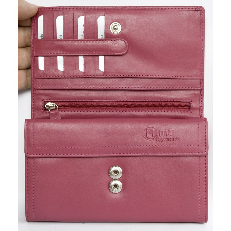 Women's pink soft genuine leather wallet HMT