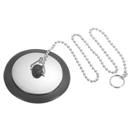 uxcell 1.69" Bathtub Drain Stopper, Universal Rubber Sink Cover Plug with 15" Chain, Drain Cover Strainer Blocker for Home Bathroom Tub and Kitchen Sink, Silver