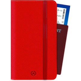 Celly PASSPORTVRD Travel Passport Holder Useful Travel Accessory with Magnetic Closure and Pockets for Documents, Cards, Cash and Smartphones, Red Faux Leather