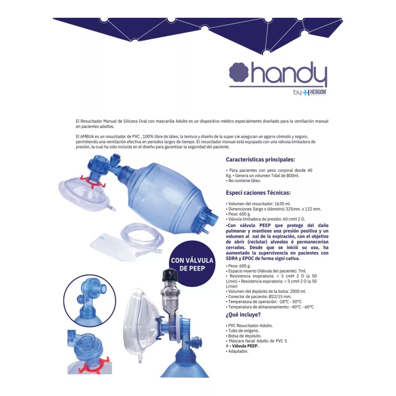 Handy Ambu Reanimador Manual Desechable, Infantil O Pediátrico