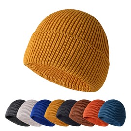 Enwokran Winter Beanie Hat,Unisex Stretchy Windproof Soft Cuffed Skullcap,Daily Thermal Striped Comhats Roll up Edge for Running Fishing Skiing Cycling Outdoor Sports (Yellow)