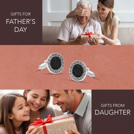 LeCalla Men's 925 Sterling Silver Cufflinks| Round Glitter Cufflinks with Greek Key Frame | Cuff-Links for Wedding, Business, Shirt Accessories, Father's Day