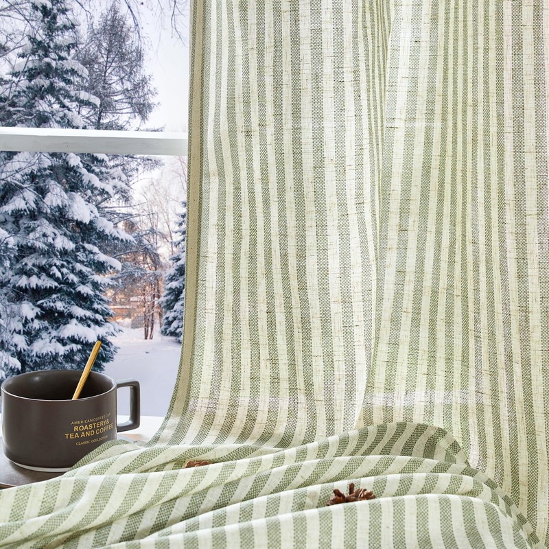 JINCHAN Linen Curtains for Living Room Sage Green on Beige
