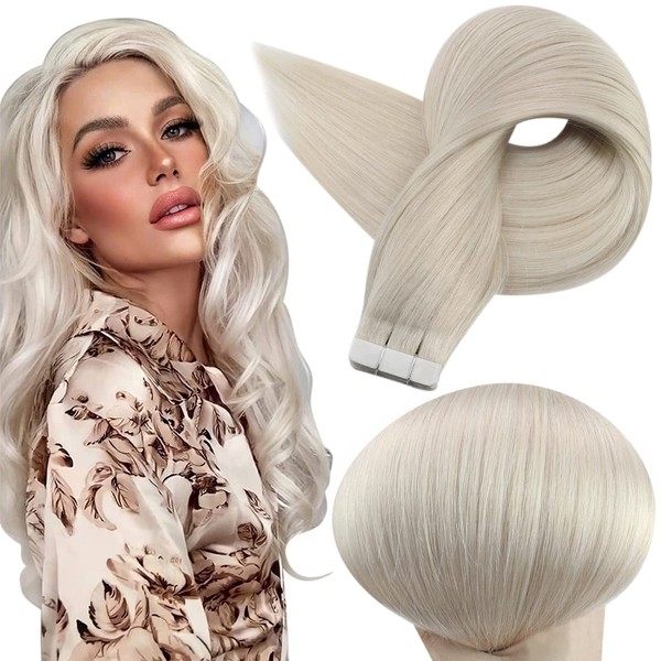 Full Shine Tape in Hair Extensions Human Hair Color 1000 White Blonde Hair Extensions Human Hair 14 Inch Tape in Extensions 20 Pieces