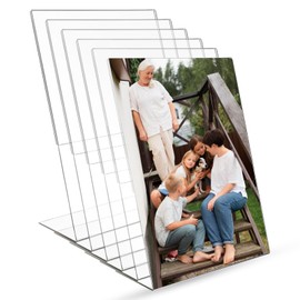 Zyghjort 8x10 Acrylic Picture Frame Set of 6, Clear Frameless Photo Frame Plastic Plug-in Vertical Sign Holder Desktop Floating Menu Display Stand for Home, School, Office, Restaurant