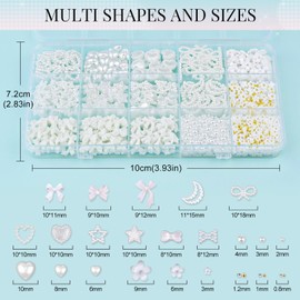 3D Nail Charms for Coquette Nails Design Set 3, White Nail Bows + Assorted Pearl Heart Star Moon Bowknot Cute Nail Jewels + 3D Flower Charms and Nail Pearls, with Picker Tools for Nail Decor