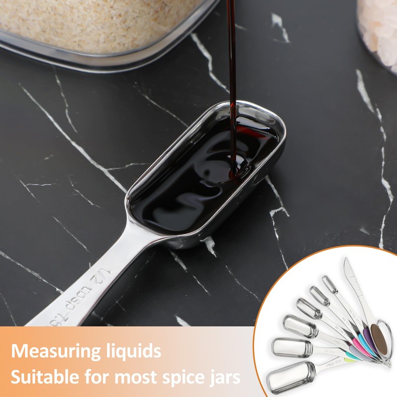 Magnetic Measuring Spoons Set of 7,Stainless Steel Measuring Spoons with