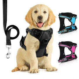 No Pull Dog Harness with Leash included,Perfect Breathable Adjustable fit Harness Heavy Duty Reflective Front Harness,Best for Small Medium Large Dogs Outdoor Training (Dark Black, M)