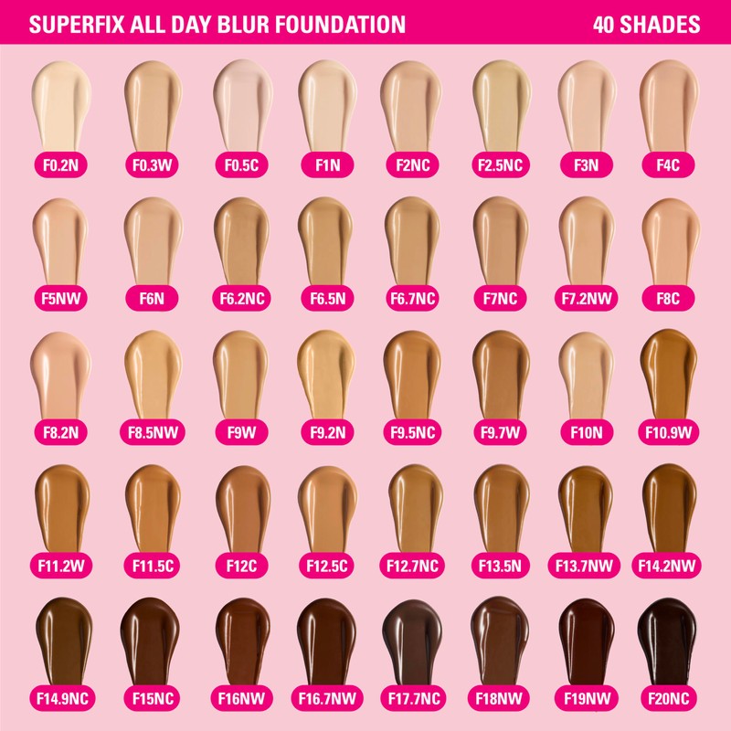 Revolution Superfix Blur Longwear Foundation, F2.5NC, 23ml