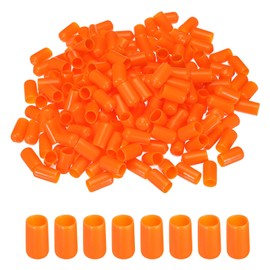 MECCANIXITY 200pcs 10mm(3/8") Rubber End Caps Cover PVC Vinyl Screw Thread Protector Round Wire Shelf Caps for Screw Bolt Pipe Fence Post, Orange