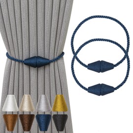 Contoeey Magnetic Curtain Tiebacks 2 Pack Outdoor Rope Curtain Tie Backs Decorative Window Treatment Holdbacks for Home Decorative Curtain, Blue