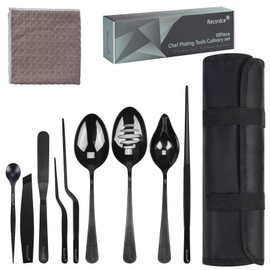 Recsrdce Professional Stainless Steel Culinary Plating Set,9 Piece Culinary Plating Set, Black, Stainless Steel