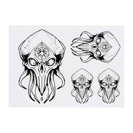 4 x 'Alien Skull' Temporary Tattoos - Water Resistant, Skin-Safe, Non-Toxic Transfers, Mixed Sizes (TO00069372)