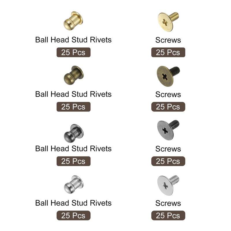 uxcell 5mm Ball Head Stud Rivets Screw Back, 100Pack Round