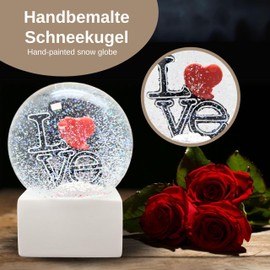 Snow Globe Love with Heart | Lettering Love on Base White Corner | Glass Shake Ball | Height 12 cm, Width 10 cm | Gift Valentine's Day Partner Day | 10007