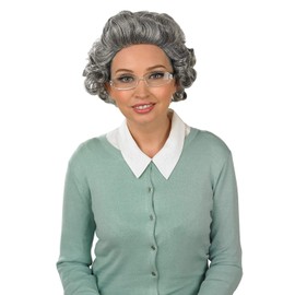 Fun Shack Granny Wig Adult, Granny Wig and Glasses, Grey Old Lady Wig, Grey Granny Wigs For Women, Grey Curly Wig Fancy Dress One Size