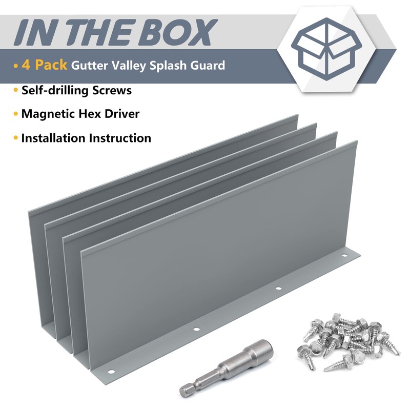 Flamorrow 4 Pack Aluminum Gutter Valley Splash Guards, Rainwater Roofing