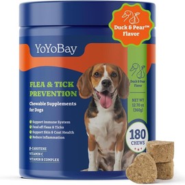 Flea and Tick Prevention for Dogs Chewable - 180 Soft Chews, Three Flavors- Duck & Pear, Salmon & Blueberry, Turkey & Pumpkin - YoYoBay Dog Flea and Tick Treatment Chewable, Natural Defense - Dog Immune Support Supplement - Specification: Duck & Pear