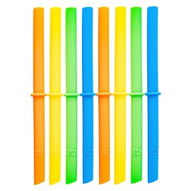 Elk and Friends Adult & Kid's Reusable Silicone Straws with Stopper for 12oz, 14oz & 16oz Mason Jars or Tumblers | Pack of 8 Straws | 7.9" Length
