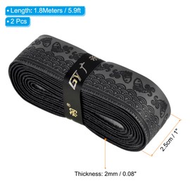 PATIKIL 5.9ft Racket Overgrip, 2 Pack PU Lengthen Grip Tape Non-Slip Absorb Sweat for Tennis Badminton Fishing Rod, Black