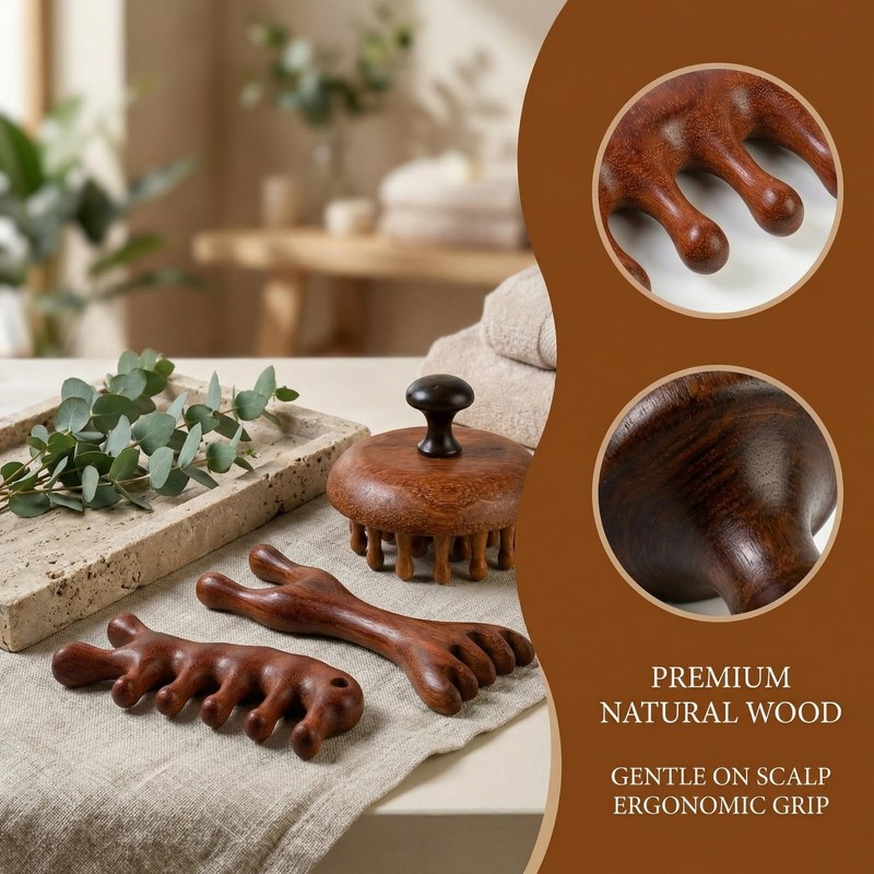 Wooden Scalp Massage Brush, Pack of 3, Scalp Massage Comb,