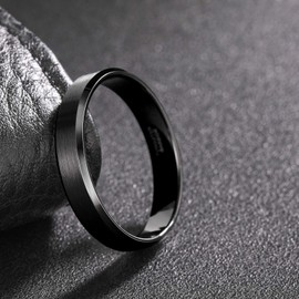 Frank S.Burton 4mm Black Tungsten Ring for Men Women Thin Brushed Wedding Band Size 6
