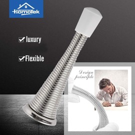 HOMOTEK 1 Pack Spring Door Stopper with Rubber Bumper Satin Nickel 3-1/8" Flexible Spring Heavy Duty Wall Door Stop Low Mounted Door Bumper for Home (Satin Nickel-Upgrade)