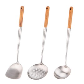 FJNATINH Wok Spatula and Ladle,Skimmer Ladle Tool Set, 17inches Spatula for Wok, 304 Stainless Steel Cooking Utensils