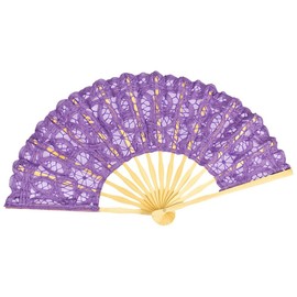 VON LILIENFELD Fan Carmen Hand-Klapped Battenburg Lace Bamboo Sticks Decorative Tassel 12 Colours, Purple