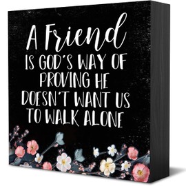 Talk Friendship Sign, Box Sign Tabletop Decor, 5 x 5 Inch Wood Small Friend Remembrance Gift
