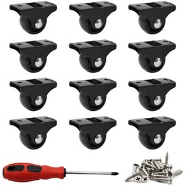 Luomorgo 12 Pack 1" Caster Wheels Rigid Fixed Non Swivel Casters with Metal Top Plate Hard Plastic Wheels for Furniture, Black