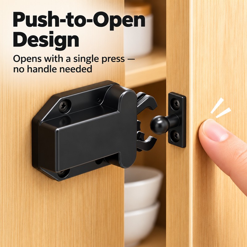 Push to Open Cabinet Latch for Handleless Doors – Non-Magnetic