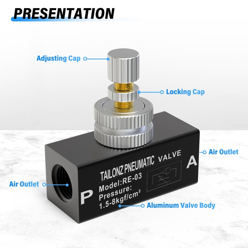 TAILONZ PNEUMATIC Air Flow Control Valve with Push-to-Connect Fitting, in-Line