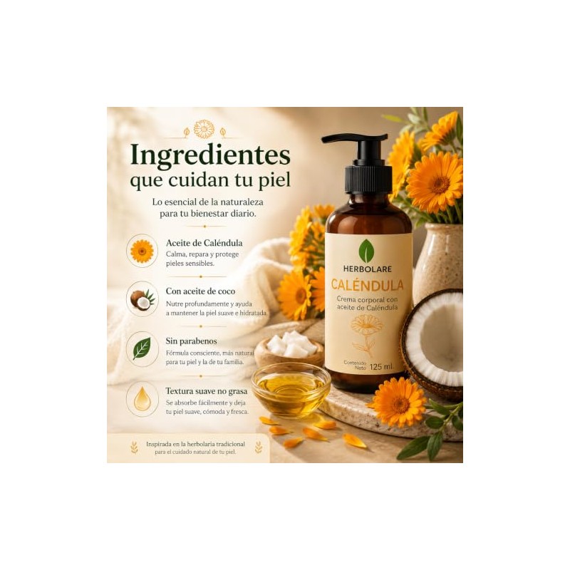 Herbolare Crema Natural de Caléndula 125 ml para Piel Sensible