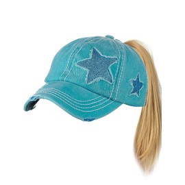 Gorra de béisbol ajustable con diseño de estrella brillante, ideal para que uses con tu rodete o cola de caballo, de C.C., Turquoise, Talla única
