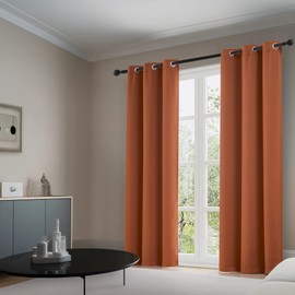 DUALIFE Terracotta Curtains-Rust Blackout Curtains for Small Windows 54 Inch Length Burnt Orange Solid Curtain Panels Thermal Insulated Grommet Short Room Darkening Curtains for Bedroom