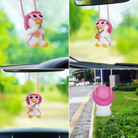 Car Rear View Mirror Hanging Accessories Swinging Duck Car Rearview Mirror Ornament Pink Decor for Women Teen Girl Automotive Decorations Interior Aesthetic Things Kawaii Stuff Car Pendant Mom Gifts