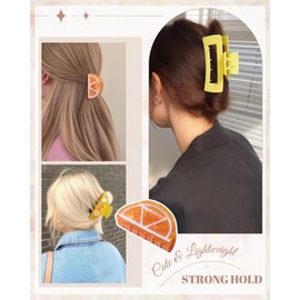 ACECHA 3 Pack Fruit Hair Claw Clips for Women, Non-slip Acrylic Cherry Strawberry Lemon Hairclips Cute Hair Claws for Styling for Spring Summer Party (Orange)