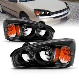 AmeriLite for 2004-2008 Chevy Malibu Factory Style Black Replacement Headlights w/Halogen Bulb Set - Passenger and Driver Side