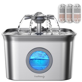 Stainless Steel Cat Water Fountain, 2.8L with 20dB Ultra-Quiet Pump- Ideal for Timid Pets, LED Water Level Window, Dishwasher Safe, 24/7 Circulation- Includes 3 Replacement Filters