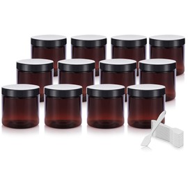 Amber 4 oz PET (BPA Free) Plastic Jar with Black Smooth Lid (12 pack)