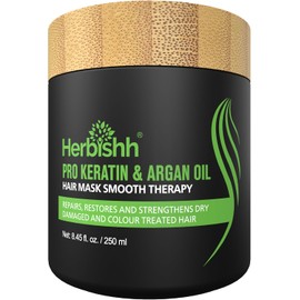Mascarilla para Cabello Herbishh con Aceite de Argán y Queratina, Tratamiento Reparador para Cabello Seco Dañado y Teñido, Acondicionamiento Profundo Anti Frizz, Sin Sulfatos ni Parabenos, 250 ML