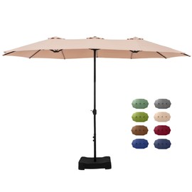 GREEN PARTY 15 ft Large Patio Umbrella with Base Included, Outdoor Double-Sided Table Umbrella with Crank, Rectangle Market Umbrellas for Poolside Garden Backyard, Beige