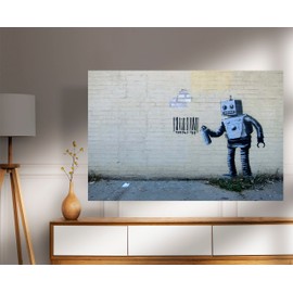 Tagging Robot by Banksy on Framed Canvas Prints Wall Art Graffiti Pictures Home Hanging Artwork 30 x 20cm (12 x 8 inches) A4