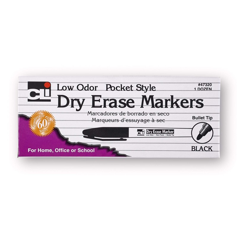 Charles Leonard Dry Erase Markers, Pocket Style with Bullet Tip,