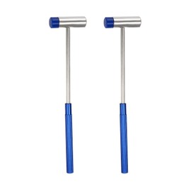 HARFINGTON 2pcs Double Face Small Plastic Metal Hammer 7" Round Dual Head Multifunctional Mallet with Soft/Hard Tips for Jewelry Watch Handcraft, Blue