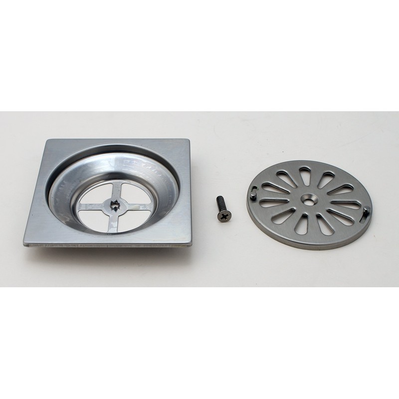 Stainless Steel Floor Drain, 3 1/2" Tile-Square, with Vent-Off Switch