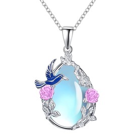 AIZANYU Sterling Silver Moonstone Hummingbird Necklace,Hummingbirds and Flower Teardrop Pendant Jewelry Gifts for Women