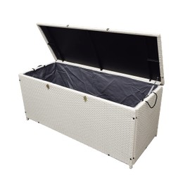 Oakland Living White Indoor and Outdoor Balcony Patio Deck Porch Pool 113 Gallon Wicker Storage Box Trunk Bin with Metal Frame