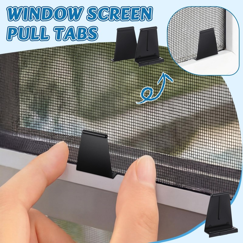 Blulu 100 Pcs Window Screen Pull Tabs, Black Plastic Spline